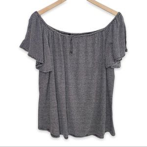 Lane Bryant Black White Stripe Off Shoulder Flutter Sleeve Keyhole Top 18/20
